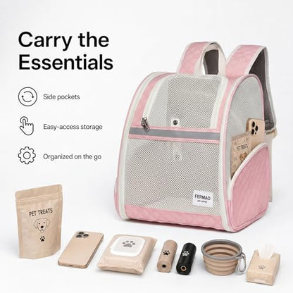 Cat Backpack Carrier for Small Dogs and Medium cat Puppy Kitten Bunny Pet Carrier Backpack Collapsible with Fully Ventilated Mesh with Safety Leash (Pink, 12.9" L x 10.62" W x 15.5" H - M) - color: Pink, size: Medium