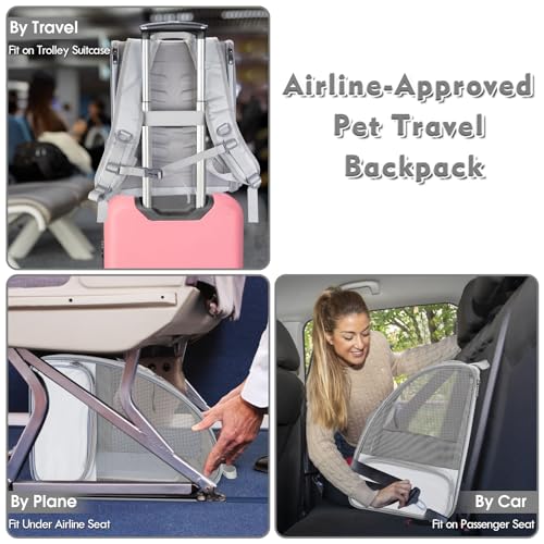 Cat Backpack Carrier, Large Pet Carrier Backpack with Kitten Wand Feather Toy for Medium Small Dog Cat Puppy Kitty Bunny up to 15lbs, Ventilated Mesh Kitten Bookbag for Travel Walking Outdoor (Grey) - color: Grey