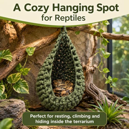 Snake Hammock for Terrarium, Handwoven Reptile Hanging Sleep Pouch, Soft Rope Hideout for Gecko, Small Lizard Tank Accessories(Black) - color: Black