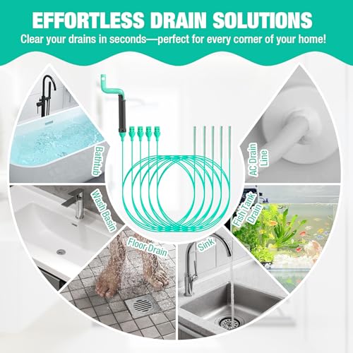 55inch Steel Core Drain Clog Remover Tool With Rotating Handle, Slim Snake Drain Hair Removal Tool For Narrow Pipes, Sinks, Showers, Toilets, Clears Hair, Blockages With Sink Drain Cleaner (5pcs)