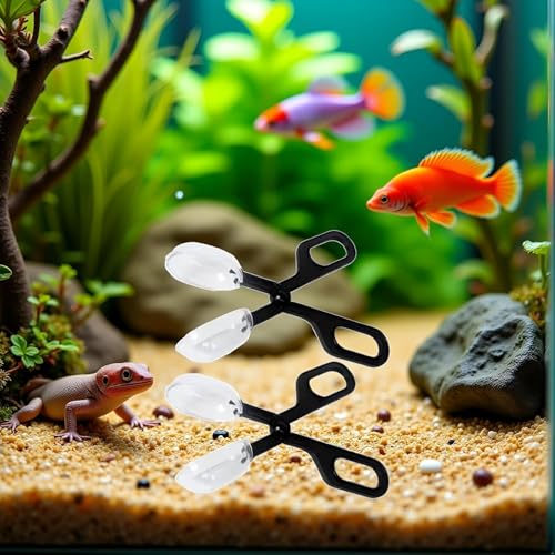 2Pcs Black Reptiles Feeding Scooper Poop Cleaning Clamp Spoon-Shaped Tips Feeder Tweezers Aquarium Tank and Terrarium Cleaning Tool,for Snakes Lizard Tarantulas Reptile Supplies Reptiles