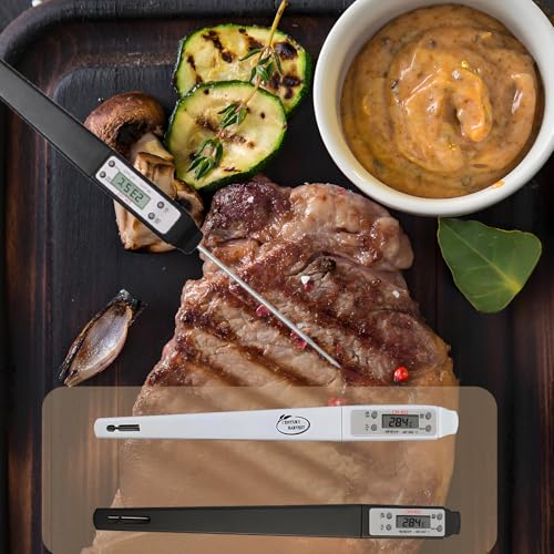 Meat Thermometer, Waterproof Digital Food Thermometer Instant Read with 120mm Long Probe, Automatic Calibration, Kitchen Cooking Thermometer for BBQ, Grill, Water Temperature(Black) - color: Black