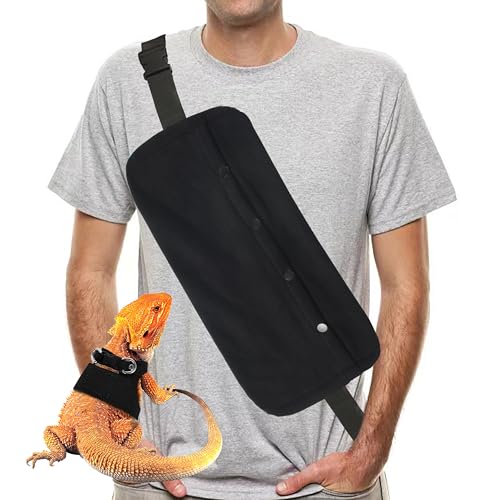 Bearded Dragon Leash and Harness Set, Beardie Carrier, Lizard Adjustable Harness with Leather Wings and Sling Bag, Reptile Small Pet Backpack Batwing Accessories (Black) - color: Black