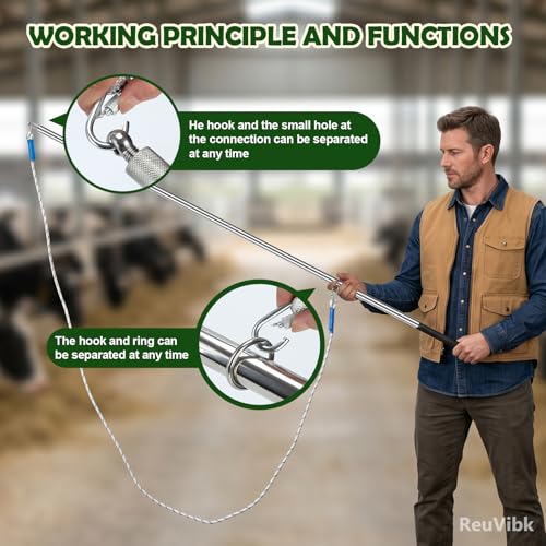 304 Stainless Steel Cattle Horse Catching Pole, Calf Catcher Length Can Be Adjusted Freely 44"48"59"63"75", for Cattle, Horse, Donkey Large Animal Control Pole