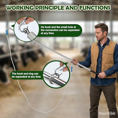 304 Stainless Steel Cattle Horse Catching Pole, Calf Catcher Length Can Be Adjusted Freely 44"48"59"63"75", for Cattle, Horse, Donkey Large Animal Control Pole
