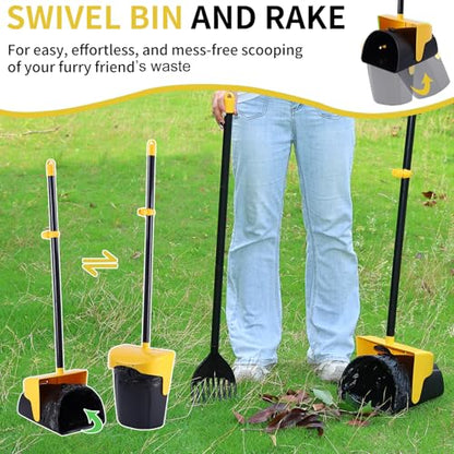ienjoyed Pooper Scooper Large Swivel Bin & Rake with 160 Waste Bags,Heavy Duty Dog Pooper Scooper with Bag Attachment for Dogs, Long Handle Poop Scooper with Lid for Yard, Grass, Gravel(Yellow) - color: Yellow