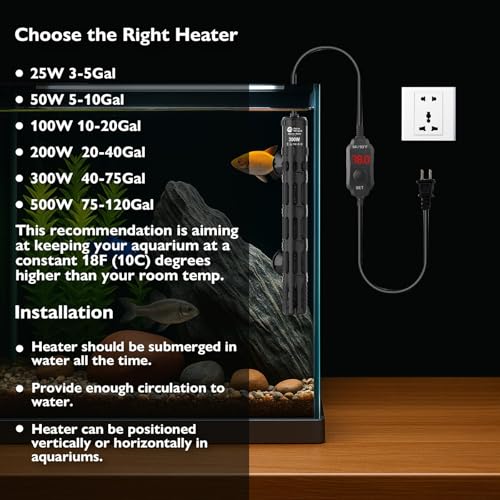 AquaMiracle Submersible Aquarium Heaters, 300W Fish Tank Heater with LED Digital Temp Display, Dry-Run Auto Power-Off & Overheat Protection, for Freshwater and Saltwater Tanks (40-75 Gal) - size: For 40-75 Gal Aquariums