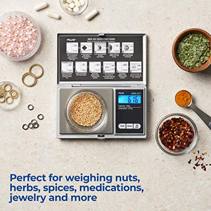 American Weigh Scales Series Digital Pocket Weight Scale Accurately Measures200g x 0.01g, (Silver), AWS-201-SIL - color: Silver, size: 200g x 0.01g