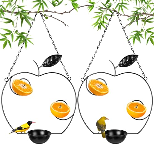 Hushee 2 Pcs Oriole Feeder for Outdoors Grape Jelly and Oranges Fruit Metal Bird Feeder Outdoor Garden Hanging Drinking Container Hummingbird Jelly for Outdoor Hanging Garden Patio(Apple Shaped) - style: Apple Shaped