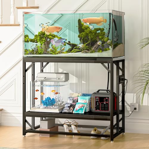 METYERRY 40 Gallon Fish Tank Stand with Power Outlet,Adjustable Shelf | 660 LBS Heavy Duty Metal Frame, Fits Fish Tanks Reptile Tanks and Turtle Tanks, Water Resistant Board, Home Aquarium Setup - color: Black, size: 40 Gallon