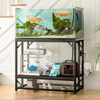 METYERRY 40 Gallon Fish Tank Stand with Power Outlet,Adjustable Shelf | 660 LBS Heavy Duty Metal Frame, Fits Fish Tanks Reptile Tanks and Turtle Tanks, Water Resistant Board, Home Aquarium Setup - color: Black, size: 40 Gallon