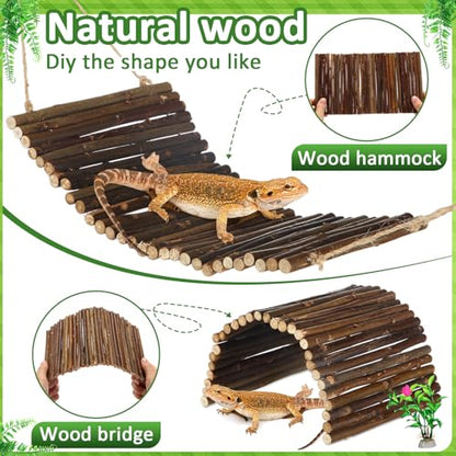 Foilswirl 18 Pcs Bearded Dragon Tank Accessories Reptile Bridge Hammock Plants Bridge Jungle Climber Vines Terrarium Branch Plants Habitat Decoration for Hiding Climbing Snake Gecko Lizard Chameleon
