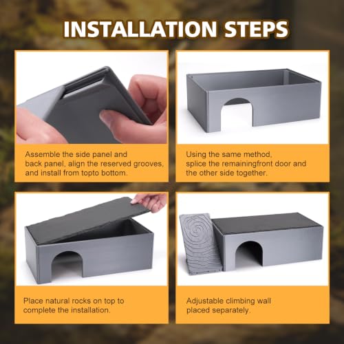 3 in 1 Reptile Basking Platform for Bearded Dragon, Leopard Gecko | Large Reptile Hides and Caves, with Adjustable Climbing Ramp & Heat Absorbing Slate Rock, 12.2×6.3×3.9 Inch