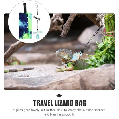 Reptile Carrying Bag and Adjustable Leash Set for Bearded Dragon, Portable Blue Carrier Sling with Strap for Outdoor Travel and Pet Transport