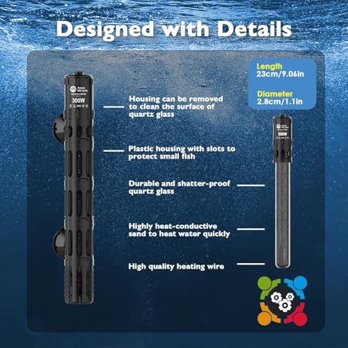 AquaMiracle Submersible Aquarium Heaters, 300W Fish Tank Heater with LED Digital Temp Display, Dry-Run Auto Power-Off & Overheat Protection, for Freshwater and Saltwater Tanks (40-75 Gal) - size: For 40-75 Gal Aquariums