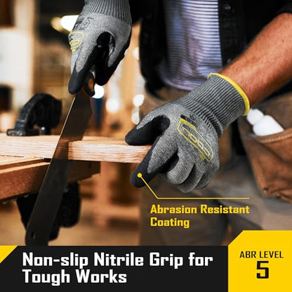 COOLJOB ANSI A5 Cut Resistant Gloves 12 Pairs, Nitrile Rubber Dipped Safety Work Gloves for Men, Knife Proof with Grip Coating for Construction Warehouse Glass Wood Work, Grey Xlarge - size: X-Large, style: A5 Pack of 12