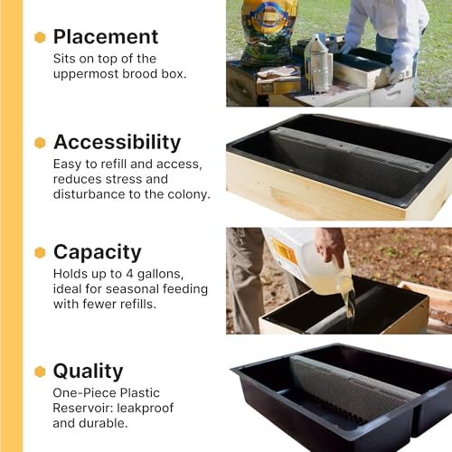 Mann Lake Top Hive Feeder with Unpainted Wood Super, Leakproof Single Piece Plastic Reservoir, Galvanized Steel Safety Screen, Deep High Capacity Feeder Insert for Honey Bees