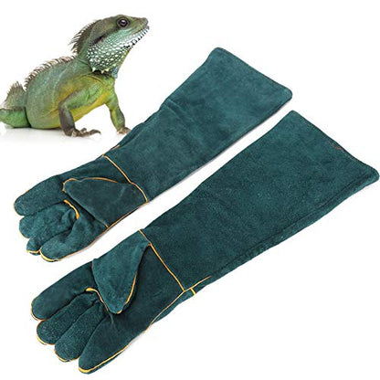 Anti Animal Bite Gloves Reptile Bird Handling Falcon Protective Safety Leather Supplies Durable Split Leather Heat Pet Training Snake Bite Protection Dark Green 23.6in