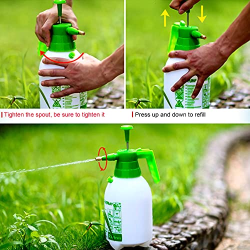 Garden Pump Sprayer 68 oz/0.5 Gallon Hand Held Pressure Bottle Brass Adjustable Nozzle Large Capacity Water Weed Flower Plant Mister Lawn Home Washing Spray 2L (Green) - color: Green