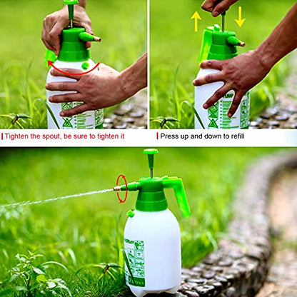Garden Pump Sprayer 68 oz/0.5 Gallon Hand Held Pressure Bottle Brass Adjustable Nozzle Large Capacity Water Weed Flower Plant Mister Lawn Home Washing Spray 2L (Green) - color: Green