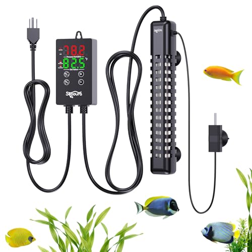 SEAOURA 200W Aquarium Heater for Turtle Betta Fish 30-40 Gal Tank Thermostat | Adjustable Max & Min Temperature Protection, 10.4 IN Submersible Heater Auto Power-Off External Controller Salt/Freshwater - size: 30-40 Gallon Tank