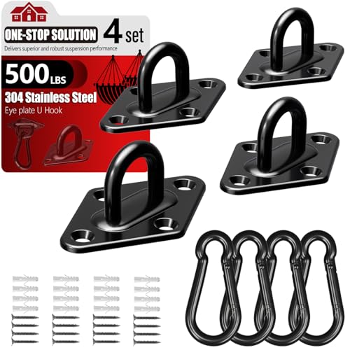 304 Stainless Steel Pad Eye Snap Hook, M5 Ceiling Hook 500Lb,8Pcs | Hanging Kit with Screws for Hammock Chair Swing, Yoga Gym Equipment, Sun Shade Sail, Plant Hangers & Marine Boat Hardware - size: 2 Inch, style: Black Rhombus