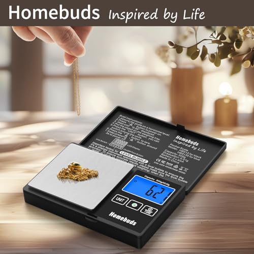 Homebuds 500g Digital Gram Scale High Precision in 0.01g with Level Bubble, Assured by Food Scale Professional Factory Since 2001, Pocket Scale for Lab, Kitchen, Coffee, Jewelry; 2*AAA, Black