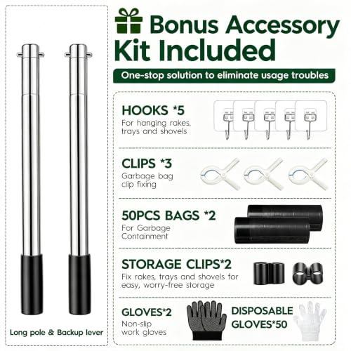 Dog Pooper Scooper for Large Dogs，9.1" X9.5"，Oversized Tray，pooper scooper | Free with two extension rods，Reduce the frequency of garbage trips，for Large, Medium, Small Dogs - size: Large 3‑Pc Set