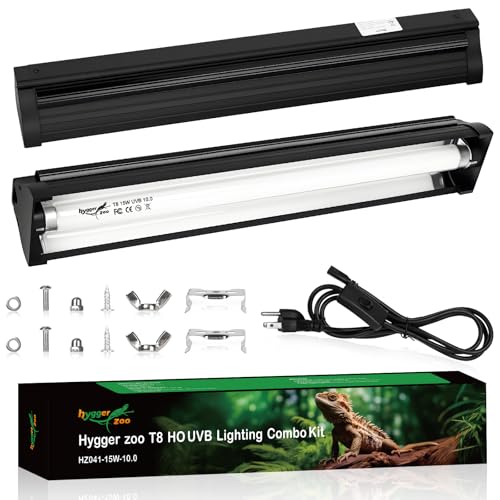 T8 UVB Reptile Light Fixture HO UVB Bulb Lighting Combo Kit 15W Reptile Light Bar Terrarium Hood 10.0 UVB Light Bulb Fluorescent Tube UVA UVB Desert Lamp for Bearded Dragon Tropical and Deserts - size: 15W-18.3IN