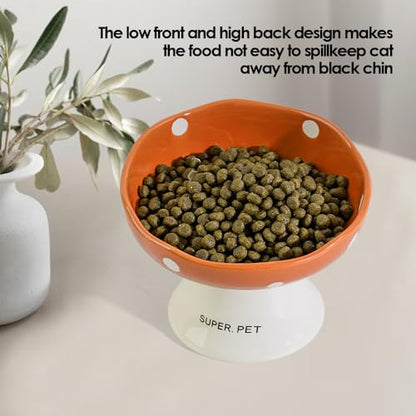 Red and Orange Mushroom Cat Bowl Set, 2PCS Elevated Ceramic Bowls for Cats | Cute Mushroom Set, Elevated, Ceramic, Whisker Friendly, Multi-Cat - color: Red+Orange