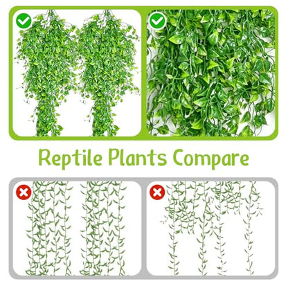 Hamiledyi Reptile Plants for Terrarium Hanging Fake Leaves with Suction Cup | 5 Pack Artificial Snake Foliage, Bearded Dragon Tank Greenery Reptile & Amphibian Habitat Plant for Chameleon Gecko (Green) - size: 5 PCS - Style 4