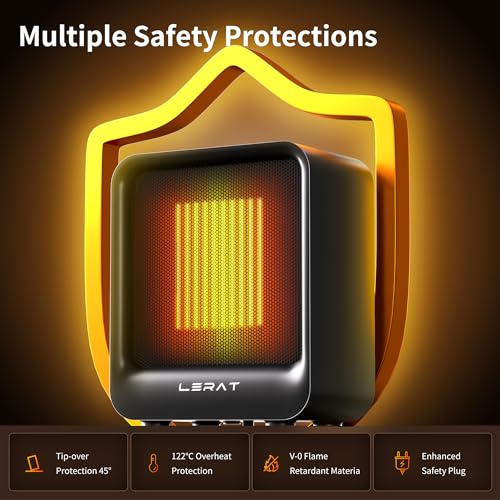 Lerat Mini Space Heater, 500W Quiet Electric Heaters for Indoor Use, Safe PTC Ceramic Desk Heater with Tip-Over & Overheat Protection, Small Portable Personal Fast Heating for Office Home Dorm Bedroom