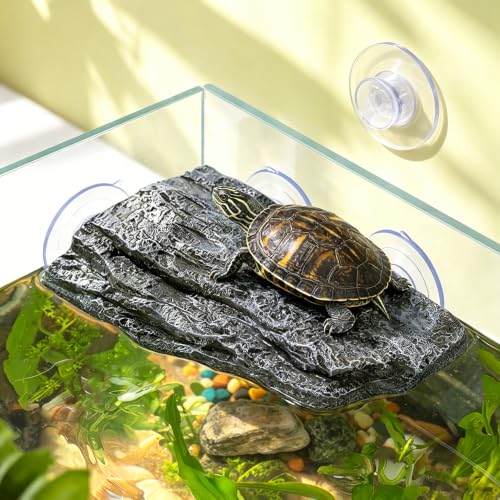Floating Turtle Dock Basking Platform for Aquatic Turtles, Box Turtles, and Reptiles, Resin Turtle Resting Platform with Suction Cups for Aquariums and Turtle Ponds for Home