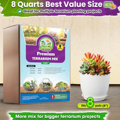 6-in-1 Terrarium Soil Mix, Pre-Mixed & Ready to Use, 8QT | Terrarium Substrate Mix with Coco Coir, Peat Moss, Pine Bark, Perlite, Pumice & Zeolite for Balanced Moisture & Airflow - size: Terrarium Soil 8 Quarts