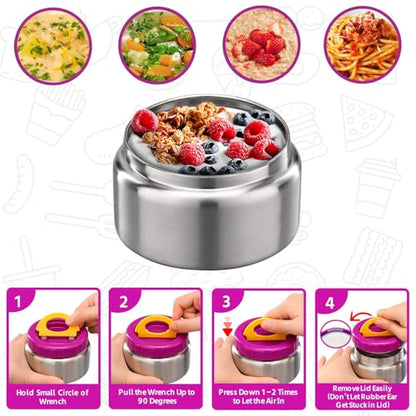 MAISON HUIS 8oz Soup Thermo Wide Mouth Vacuum Insulated Thermo Jar, Leak Proof Stainless Steel Food Container for Hot&Cold Food Kids Lunch Soup for School Travel (Purple) - color: Purple
