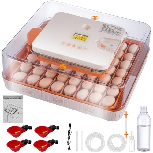 56 Egg Incubator, Fully Automatic Egg Turner & Humidity Control, High Hatch Rate Poultry Incubator with LED Candler, 360° View for Chicken, Duck, Quail Eggs – Beginner Friendly
