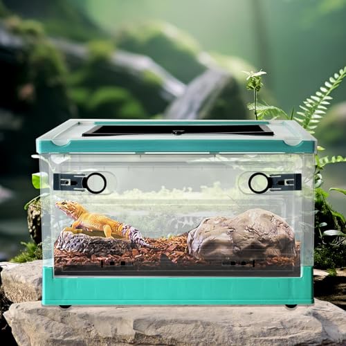 PINVNBY Plastic Reptile Feeding Box with Wheels,Reptiles Breeding Enclosure Cages Transparent Amphibians Habitat Terrarium Tank Portable Transport Container for Lizard,Bearded Dragon(Blue) - color: 【Blue】