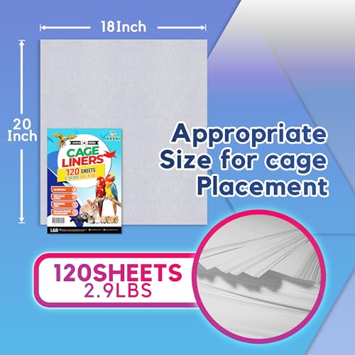 HA SHI Bird Cage Liners, 120 Disposable Newsprint Sheets, Unscented Paper for Pet Enclosures, Packing and Crafts (Standard (20" x 18")) | 120 unscented newsprint sheets, 20 x 18 in. Ink-free liners for bird cages and small pet enclosures. Trim to fit. - s