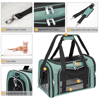 Soft-Sided Cat/Dog/Pet Carrier, Collapsible Pets Travel Carriers | for Big Cats/Small Dogs with Shoulder Strap & Removable Mat, Mesh Puppy Carry Bag,Up to 16 Lbs,TSA Airline Approved-Turquoise - color: Turquoise, size: 17"L x 11"W x 11"H