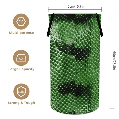 Green Snakeskin Laundry Hamper Tall Laundry Basket Collapsible Dirty Clothes Hamper Large Laundry Bin Freestanding Laundry Bag for Laundry Room Bedroom Bathroom Dorm