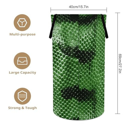 Green Snakeskin Laundry Hamper Tall Laundry Basket Collapsible Dirty Clothes Hamper Large Laundry Bin Freestanding Laundry Bag for Laundry Room Bedroom Bathroom Dorm