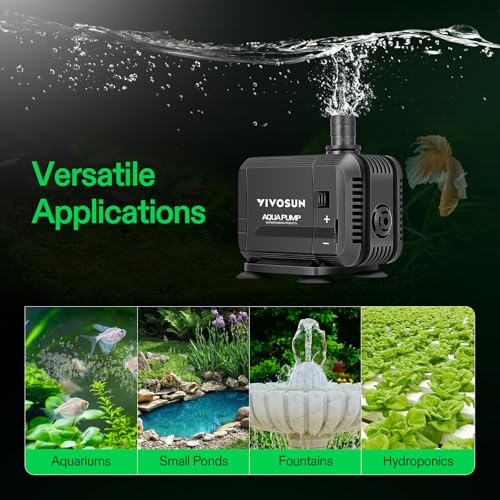 VIVOSUN 400GPH Submersible Fountain Water Pump for Pond, Aquarium, Statuary | 1500L/H, 15W, Ultra Quiet Water Pump with 5.2ft High Lift and 5ft Power Cord, 3 Nozzles for Hydroponics, Fish Tank, Black - size: 5"×4"-400