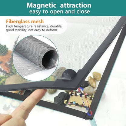Magnetic Fish Tank Lid Dark Grey Frame Grey Fiberglass Mesh, DIY Aquarium Lid Adjustable Size Fit Tank Size Max 35''x19'' for Preventing Fish from Jumping Out and Reptile Escaping - color: Dark Grey Frame Grey Fiberglass Net