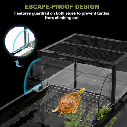 XXL Turtle Basking Platform Dock for 23-29in Wide 180+ Gallon Aquarium | Above Tank Turtle Basking Platform for Aquatic Turtles, Fits 180+ Gal Tank, Sturdy Frame, Non-Slip Steps Ramp,2 Flip-open Top - size: XXL
