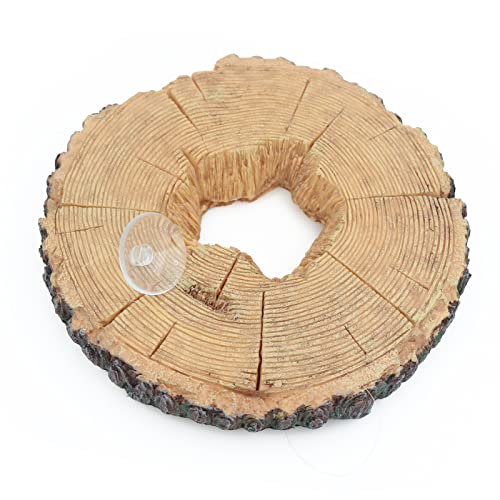 AQUA KT Aquatic Turtle Tree Trunk Round Freestanding Floating Dock Island Climbing Basking Platform Large Non Slip with Suction Cup, for Pond and Amphibian Reptile Terrarium Habitat - color: Large