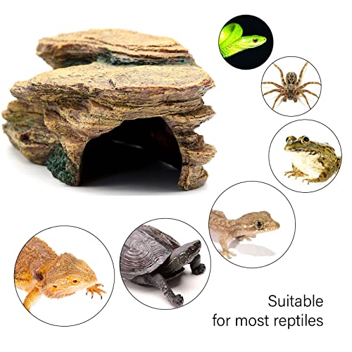 Turtle Basking Platform Shale Scape Step Ledge, Reptile Cave Hideout Turtle Tank Accessories Decorations, Great for Reptiles, Amphibians, Leopard Gecko, Bearded Dragons, Lizard, Frogs - style: Medium-12*6*4