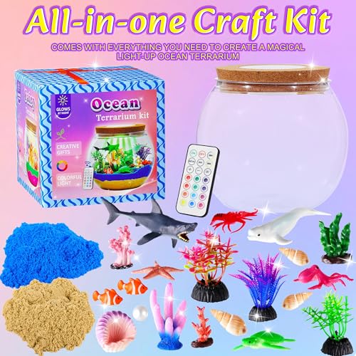 Hannstar Ocean Light Up Terrarium Kit for Kids - Sea Animal Toys with LED Night Light Ocean Animal Birthday Gift for Boys & Girls Ages 4 5 6 7 8-12, Kids Arts & Crafts Kit Easter Ideal Gifts - color: Ocean