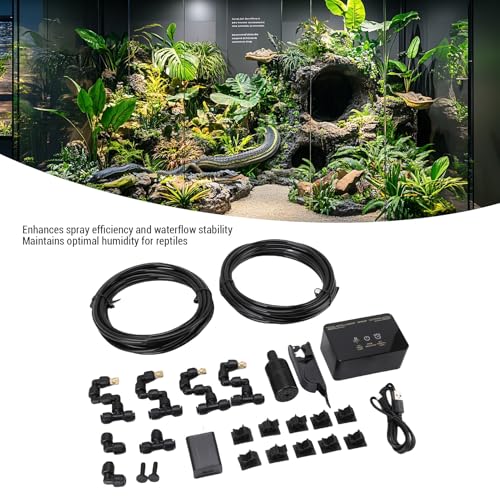 Luocute Reptile System, Automatic Terrariums Misting System with Timer and Copper Nozzles, Suitable for Rainforest Plants Amphibian (US Plug 110-240V)