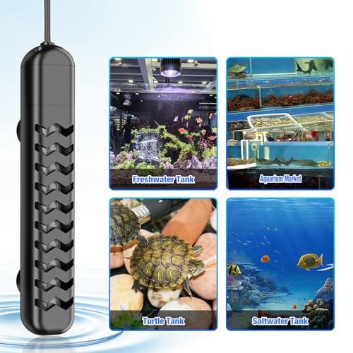 500W Submersible Fish Tank Heater for 70-120 Gallon with Auto Shut-Off When Leaving Water—Aquarium Heater, Dry-Burn & Overheat Protection, Smart LED Display, Freshwater Saltwater bigTank - size: 500W