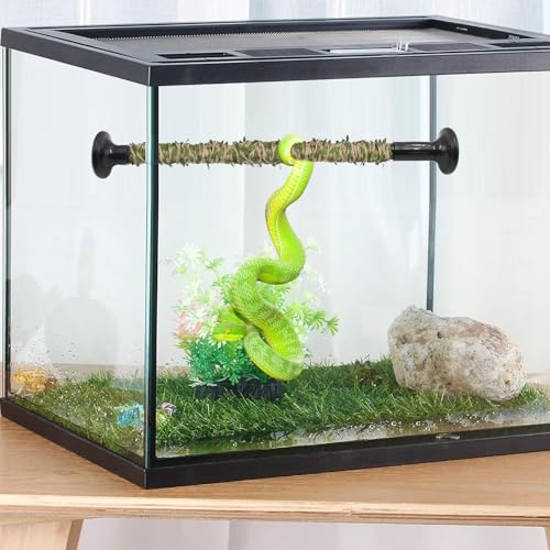 Snake Climbing Stick with Simulation Green Leaf Hemp Rope, 15.7''-19.7'' Retractable Climbing Toy for Corn Snakes, for Ball Python Lizard Leopard Gecko Terrarium Habitat Decoration